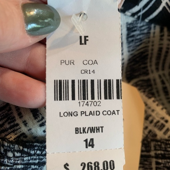 LF Lightweight Plaid Black And White Woman’s Coat NWT Size 14 100% Polyester - Picture 12 of 13